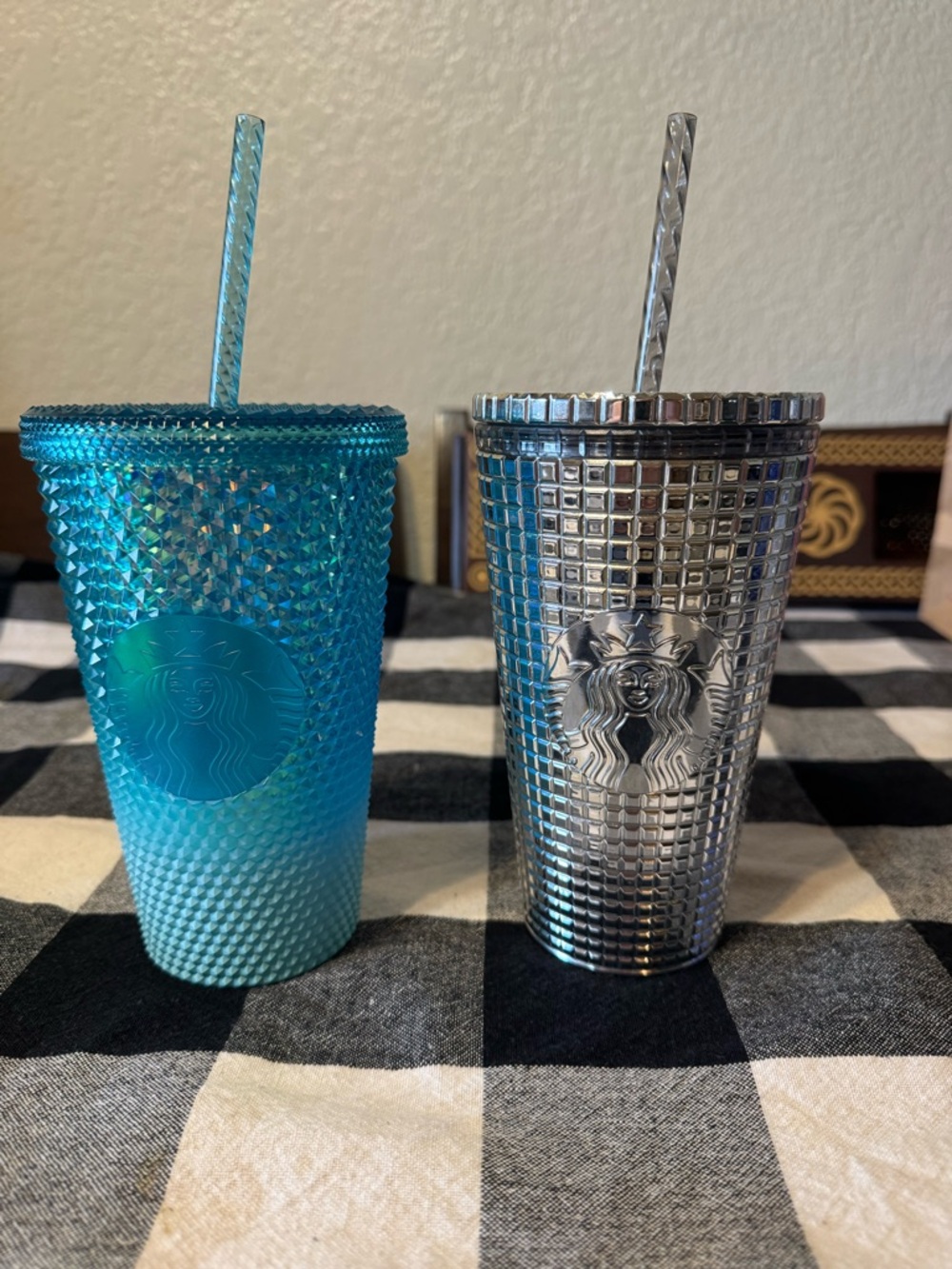 Starbucks Teal Ombre & Metallic Silver Studded Tumblers Duo